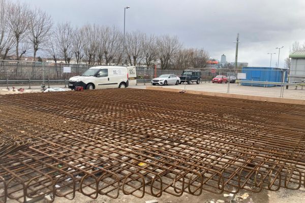 Steel reinforcement mesh laid for a commercial concrete slab